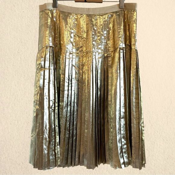 Lewit silk gold metallic pleated skirt - Picture 1 of 11